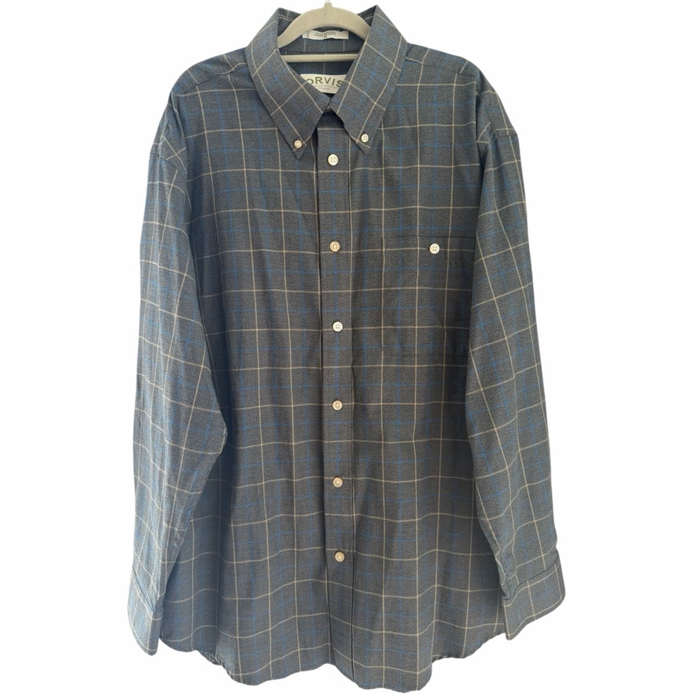 Orvis Gray Blue Plaid Button‎ Down Shirt men’s size XL